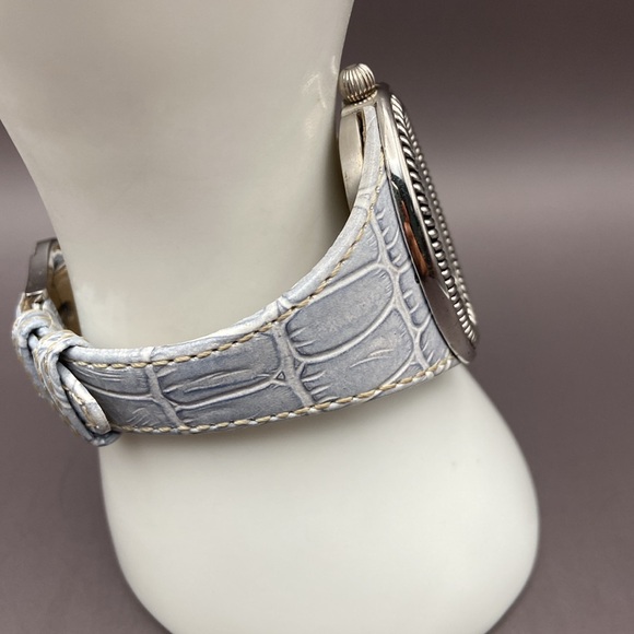 Ecclissi Sterling Silver Oval Rope Design Watch With Genuine Leather Band Grey - Picture 4 of 11